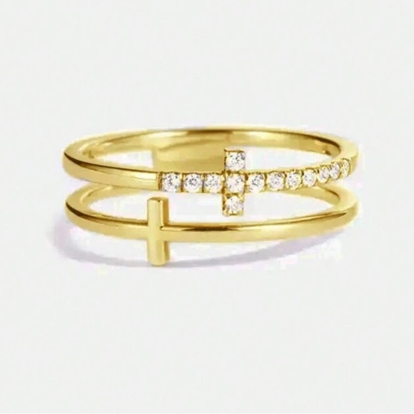 Gold Cross Cubic Zirconia Ring Size 9 - Picture 4 of 4